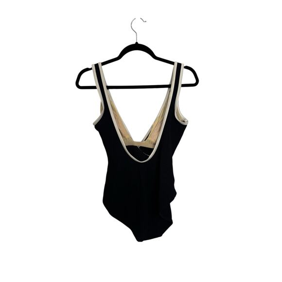 Mainstream Swimsuit Womens 14 Vintage One Piece Black Ivory Wrap V-Neck USA - Picture 2 of 5